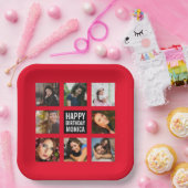 誕生日フォトコラージュレッド紙プレート ペーパープレート (パーティー)