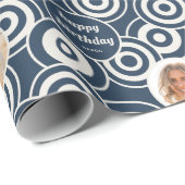 誕生日フォトコラージュレトロサークルダークブルー ラッピングペーパー (ロールコーナー)