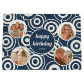 誕生日フォトコラージュレトロサークルダークブルー ラージペーパーバッグ (正面)