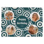 誕生日フォトコラージュレトロサークル緑 ラージペーパーバッグ (裏面)