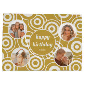 誕生日フォトコラージュレトロ円（黄色） ラージペーパーバッグ (裏面)