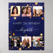 誕生日フォトコラージュ海軍ブルー金ゴールドスター ポスター (正面)