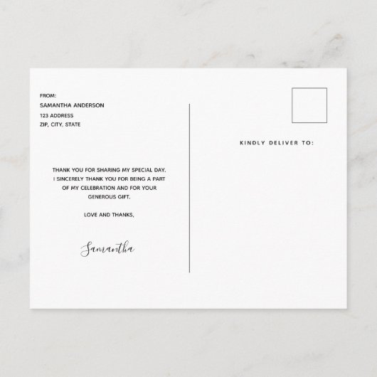 誕生日フォトコラージュ白感謝していユー ポストカード (裏面)