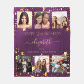 誕生日フォトコラージュ紫の金ゴールドの友最高の達 フリースブランケット (正面)
