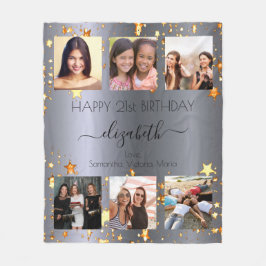 誕生日フォトコラージュ銀金ゴールドの友最高の達 フリースブランケット