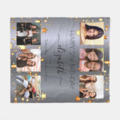 誕生日フォトコラージュ銀金ゴールドの友最高の達 フリースブランケット (正面(横))