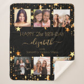 誕生日フォトコラージュ黒金ゴールドの友最高の達 シェルパブランケット (正面)