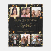 誕生日フォトコラージュ黒金ゴールドの友最高の達 フリースブランケット (正面)