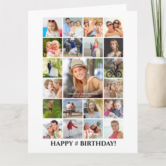 誕生日フォトコラージュ22写真任意の年齢カスタム カード (正面)