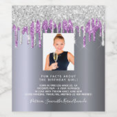 誕生日フォトシルバーグリッターパープルおもしろいファクトbio ワインラベル (シングルラベル)