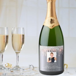 誕生日フォトシルバーグリッターピンクおもしろい事実略歴 スパークリングワインラベル