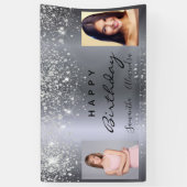誕生日フォトシルバーグリッター最高のファンドツイン 横断幕 (縦)