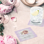 誕生日フォトシルバーパープルグリッターダストモノグラム スクエアペーパーコースター