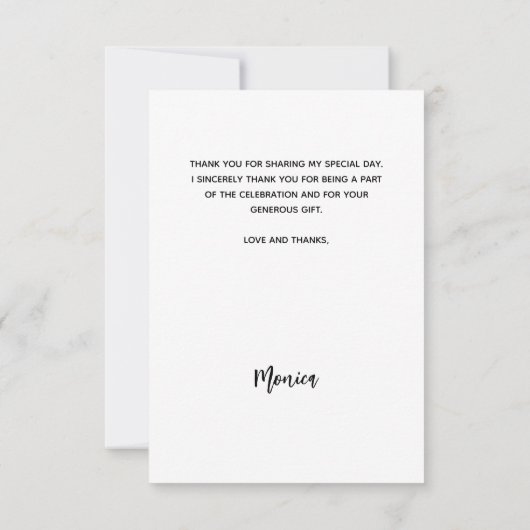 誕生日フォトシンプル白エレガント サンキューカード (裏面)