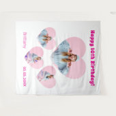 誕生日フォトハートコラージュの女の子の歓迎 タペストリー (正面(横))