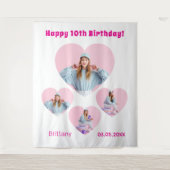 誕生日フォトハートコラージュの女の子の歓迎 タペストリー (正面)