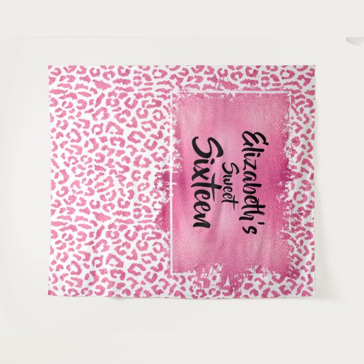 誕生日フォトバックドラップピンクヒョウ織 タペストリー (正面(横))