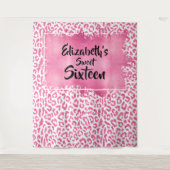 誕生日フォトバックドラップピンクヒョウ織 タペストリー (正面)