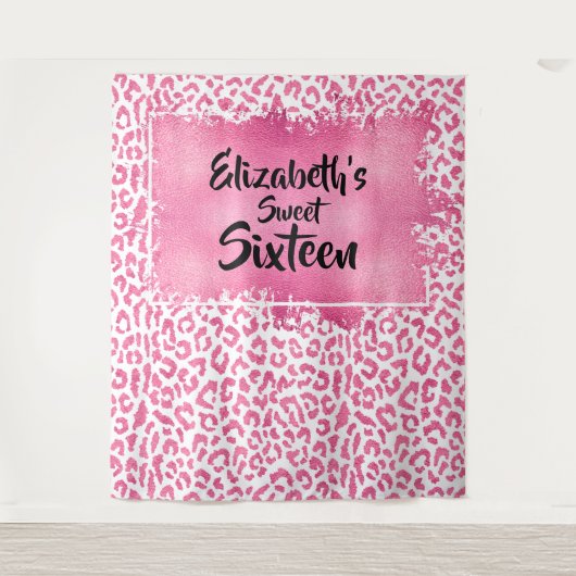 誕生日フォトバックドラップピンクヒョウ織 タペストリー (正面)