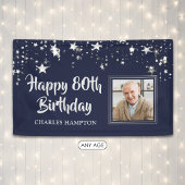 誕生日フォトバナー ネイビーブルー シルバーの星 名前入り 横断幕