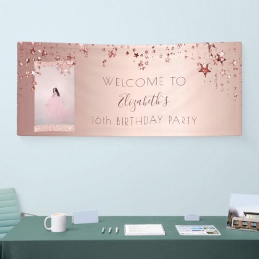 誕生日フォトバラ金ゴールドグリッタースター歓迎 横断幕 (トレードショー)