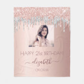 誕生日フォトバラ金ゴールドグリッターピンクシルバーグラム フリースブランケット (正面)