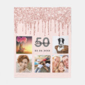 誕生日フォトバラ金ゴールドグリッターピンク フリースブランケット (正面)