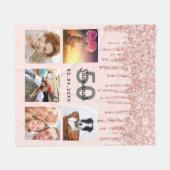 誕生日フォトバラ金ゴールドグリッターピンク フリースブランケット (正面(横))