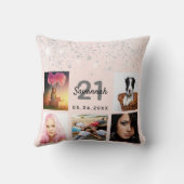 誕生日フォトバラ金ゴールドグリッター赤面ピンクシルバー クッション (裏面)