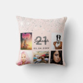 誕生日フォトバラ金ゴールドグリッター赤面ピンクシルバー クッション (正面)