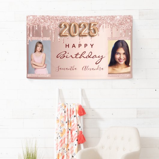 誕生日フォトバラ金ゴールドグリッター2つの友人2025 横断幕 (インサイチュ)