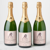 誕生日フォトバラ金ゴールドピンクの歓迎 スパークリングワインラベル (ボトル)