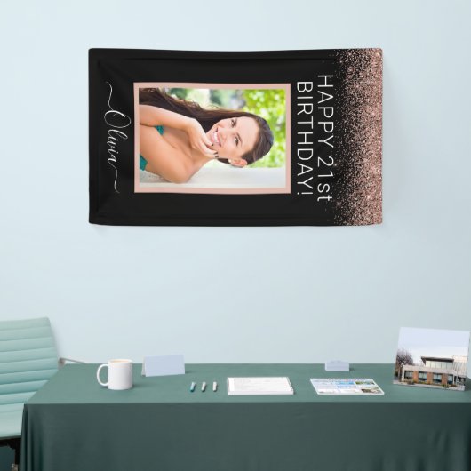 誕生日フォトバラ金ゴールド赤面ピンクグリッター ガーリー 横断幕 (トレードショー)