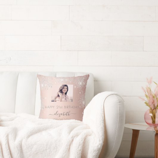 誕生日フォトバラ金ゴールド銀グリッターダスト名 クッション (ソファ)