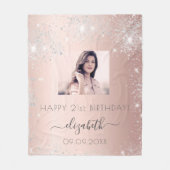 誕生日フォトバラ金ゴールド銀グリッターダスト名 フリースブランケット (正面)