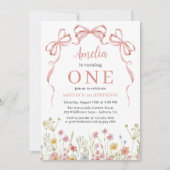 誕生日フォトピンクコケットボウワイルドフラワー 招待状 (正面)