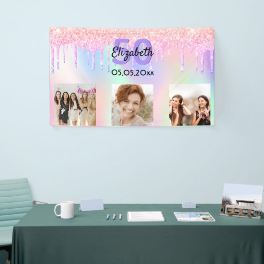 誕生日フォトピンクパープルウェルカム 横断幕 (トレードショー)