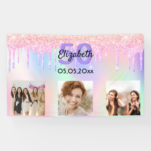 誕生日フォトピンクパープルウェルカム 横断幕 (横)