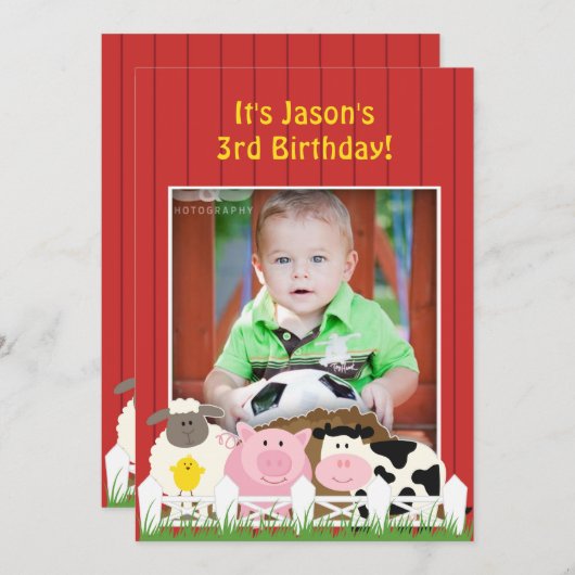 誕生日フォトファームフラット招待状 招待状 (正面/裏面)