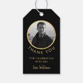 誕生日フォトブラックと金ゴールド ギフトタグ (正面)