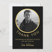 誕生日フォトブラックと金ゴールド サンキューカード (正面)