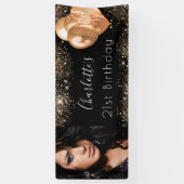 誕生日フォトブラック金ゴールドグリッターダストネームスクリプト 横断幕 (縦)