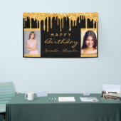 誕生日フォトブラック金ゴールドグリッターフレンズ双子 横断幕 (トレードショー)