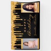 誕生日フォトブラック金ゴールドグリッターフレンズ双子 横断幕 (縦)