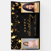 誕生日フォトブラック金ゴールドスター二人の友人ツインズ 横断幕 (縦)