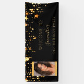 誕生日フォトブラック金ゴールドスター歓迎 横断幕 (縦)