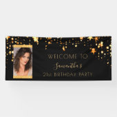 誕生日フォトブラック金ゴールドスター歓迎 横断幕 (横)