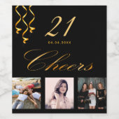 誕生日フォトブラック金ゴールド応援スクリプト ワインラベル (シングルラベル)