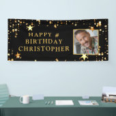 誕生日フォトブラック金ゴールド星パーソナライズされた 横断幕 (トレードショー)