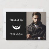 誕生日フォト白黒ひげ 招待状 (正面)